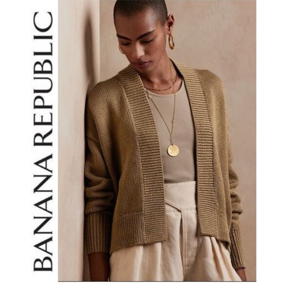 BANANA REPUBLIC,  open front chunky cotton cardigan in iced latte beige - Picture 1 of 11